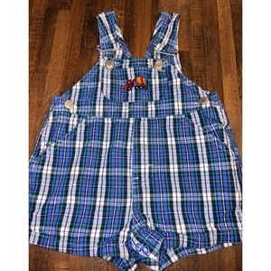 In Design Kids Blue Plaid Cement Truck Embroidered Cotton Overalls Shortalls 12M